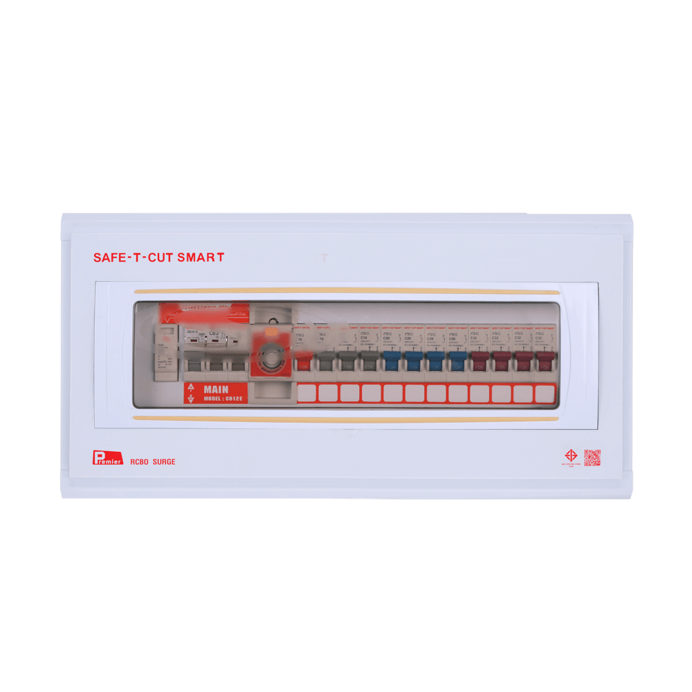 ชุดตู้คอนซูมเมอร์ 12 ช่อง เบรคเกอร์กันดูด 63 แอมป์ เซฟ-ที-คัท สมาร์ท รุ่น PREMIER SURGE